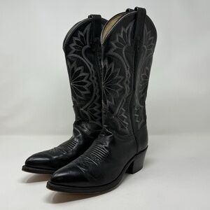 DAN POST Men's Cowboy Western Black Leather Boots Size 8D Rodeo Riding Vintage